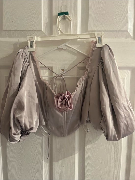 For Love And Lemons Tops - SAMPLE For Love and Lemons Corset Top Lilac Gray Satin Short Puff Sleeve size S